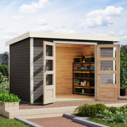 Abri de jardin 6,4m² en bois gris + acier blanc Jupiter 4B - Karibu