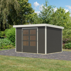Abri de jardin 6,4m² en bois gris + acier blanc Jupiter 4B - Karibu