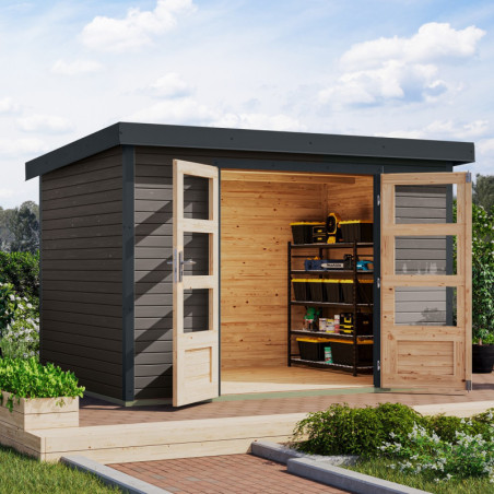 Abri de jardin 6,4m² en bois gris + acier anthracite Jupiter 4B - Karibu