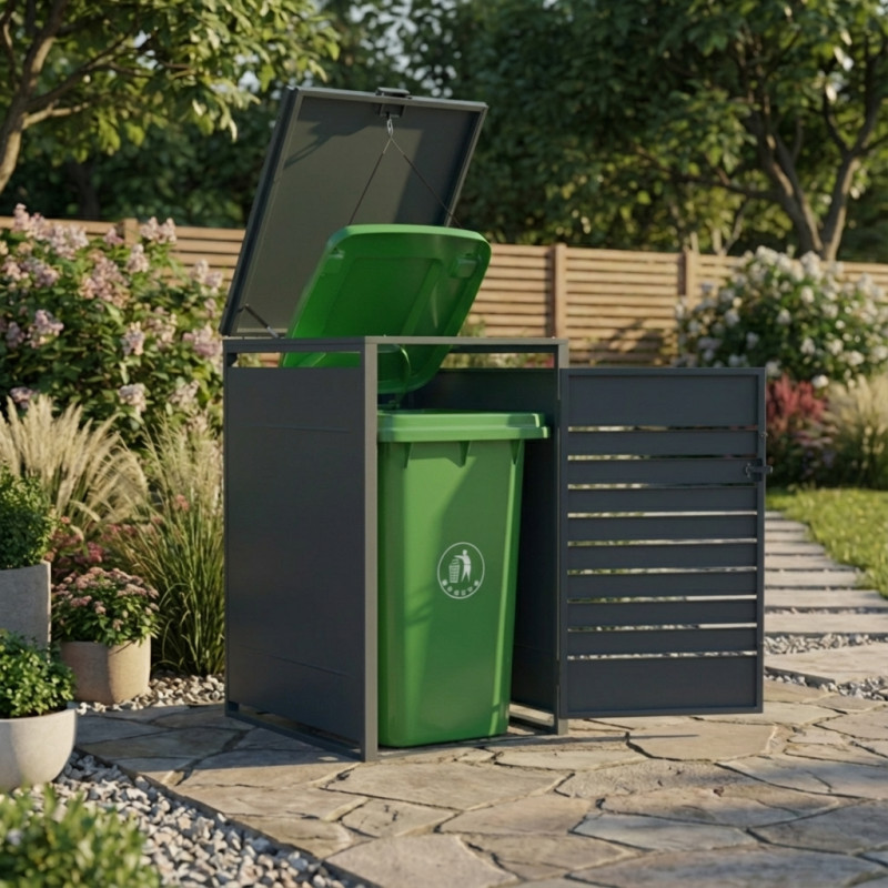 Abri pour Poubelle 240L en Acier Galvanisé Anthracite - X-METAL