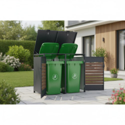 Abri pour Poubelles 240L en Acier Galvanisé Effet Bois - X-METAL