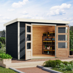 Abri de jardin 6,4m² en bois anthracite + acier blanc Jupiter 4C - Karibu