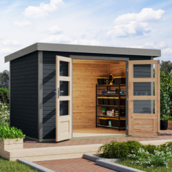 Abri de jardin 6,4m² en bois anthracite + acier gris Jupiter 4C - Karibu