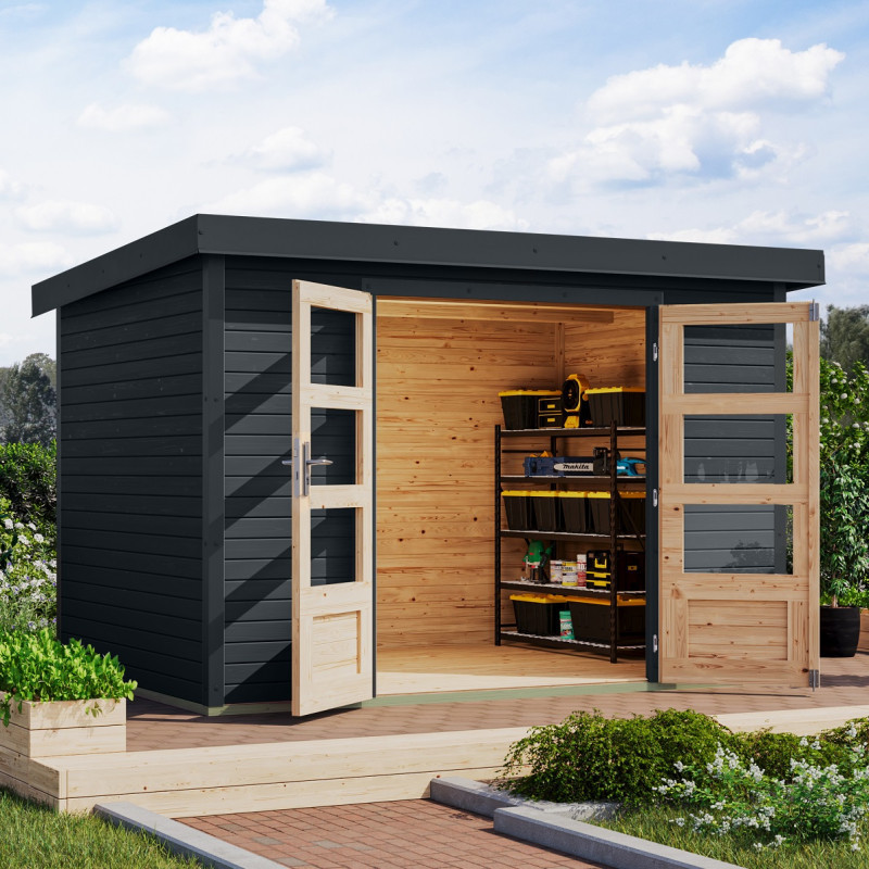 Abri de jardin 6,4m² en bois et acier anthracite Jupiter 4C - Karibu