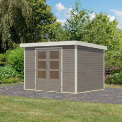 Abri de jardin 6,4m² en bois gris clair + acier blanc Jupiter 4D - Karibu