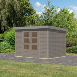 Abri de jardin 6,4m² en bois gris clair + acier gris Jupiter 4D - Karibu