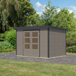 Abri 6,4m² en bois gris clair + acier anthracite Jupiter 4D - Karibu