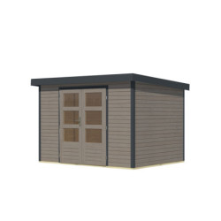 Abri 6,4m² en bois gris clair + acier anthracite Jupiter 4D - Karibu
