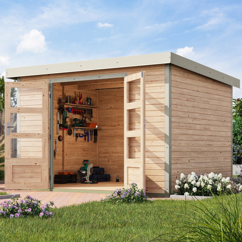 Abri de jardin 7,2m² en bois brut + acier blanc Jupiter 5A - Karibu