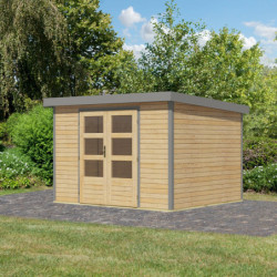 Abri de jardin 7,2m² en bois brut + acier gris Jupiter 5A - Karibu