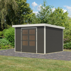 Abri de jardin 7,2m² en bois gris + acier blanc Jupiter 5B - Karibu