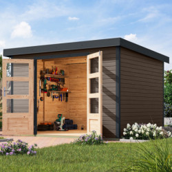 Abri de jardin 7,2m² en bois gris + acier anthracite Jupiter 5B - Karibu