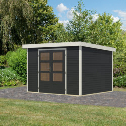 Abri de jardin 7,2m² en bois anthracite + acier blanc Jupiter 5B - Karibu