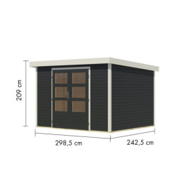 Abri de jardin 7,2m² en bois anthracite + acier blanc Jupiter 5B - Karibu