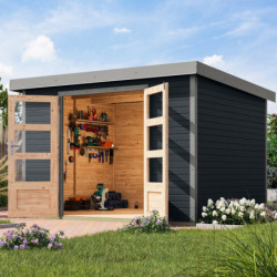 Abri de jardin 7,2m² en bois anthracite + acier gris Jupiter 5B - Karibu