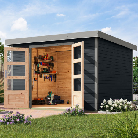 Abri de jardin 7,2m² en bois anthracite + acier gris Jupiter 5B - Karibu