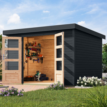 Abri de jardin 7,2m² en bois et acier anthracite Jupiter 5B - Karibu