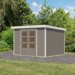 Abri de jardin 7,2m² en bois gris clair + acier blanc Jupiter 5B - Karibu
