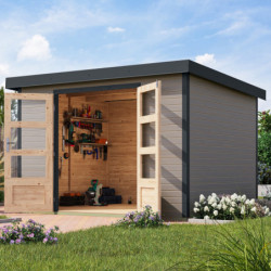 Abri 7,2m² en bois gris clair + acier anthracite Jupiter 5B - Karibu