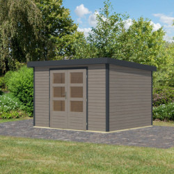Abri 7,2m² en bois gris clair + acier anthracite Jupiter 5B - Karibu