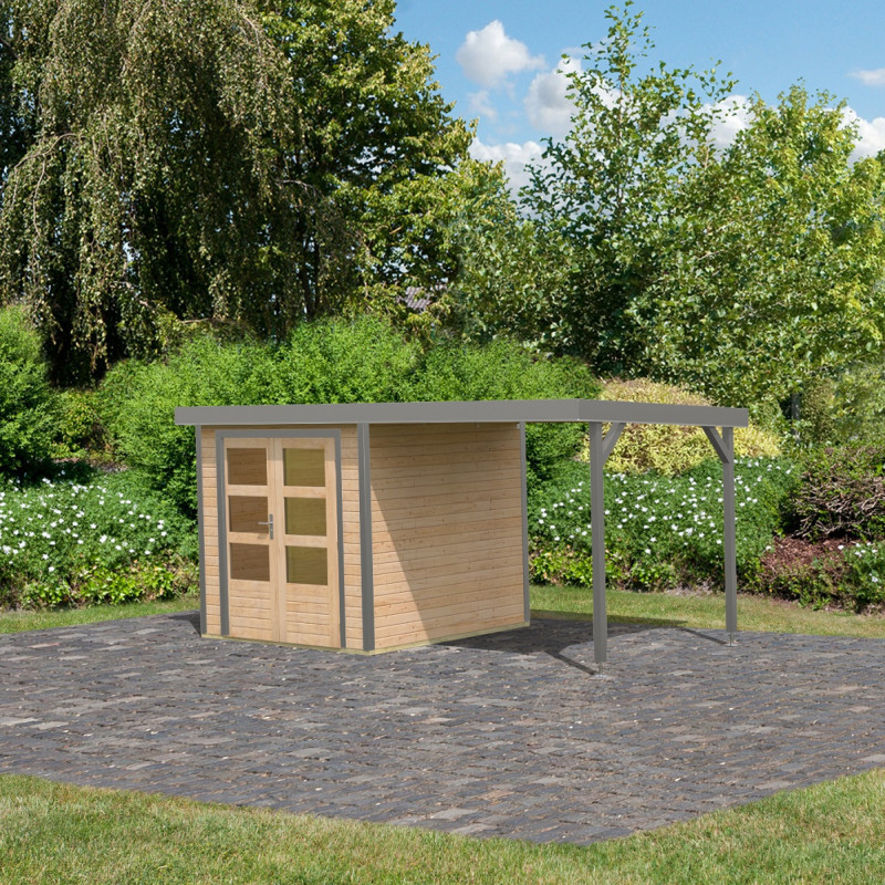 Abri de jardin 4,45m² Jupiter 2A - acier gris alu - appentis - Karibu