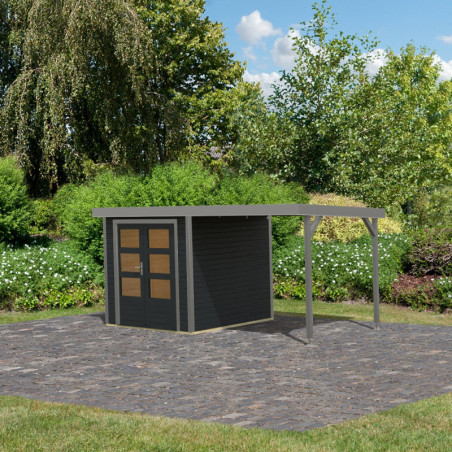 Abri de jardin 4,45m² Jupiter 2C - acier gris alu - appentis - Karibu