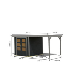 Abri de jardin 4,45m² Jupiter 2C - acier gris alu - appentis - Karibu