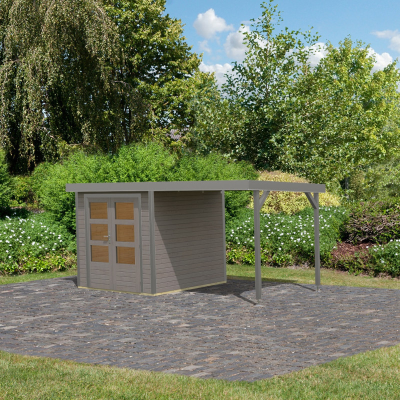Abri de jardin 4,45m² Jupiter 2D - acier gris alu - appentis - Karibu