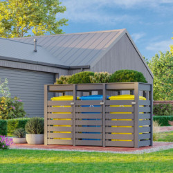 Abri pour 3 poubelles de 240L en bois gris terre, bac à plantes, Karibu