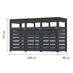 Abri pour 3 poubelles de 240L en bois gris terre, bac à plantes, Karibu