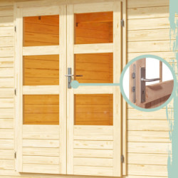 Abri de jardin 6m² en bois brut 28mm avec armoire intégrée Karibu