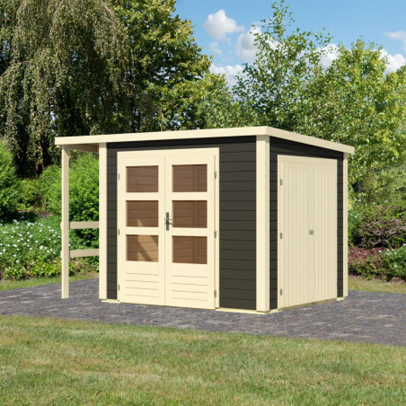 Abri de jardin 6m² en bois gris 28mm avec armoire intégrée Karibu