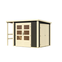 Abri de jardin 6m² en bois gris 28mm avec armoire intégrée Karibu