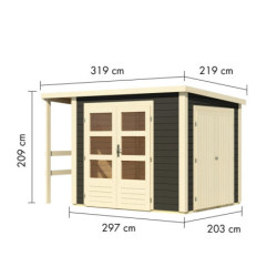 Abri de jardin 6m² en bois gris 28mm avec armoire intégrée Karibu