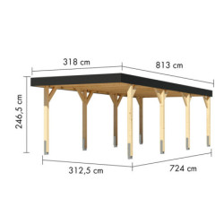 Carport 22,62m² en bois brut, lamellé-collé, Leimholz 2, Karibu