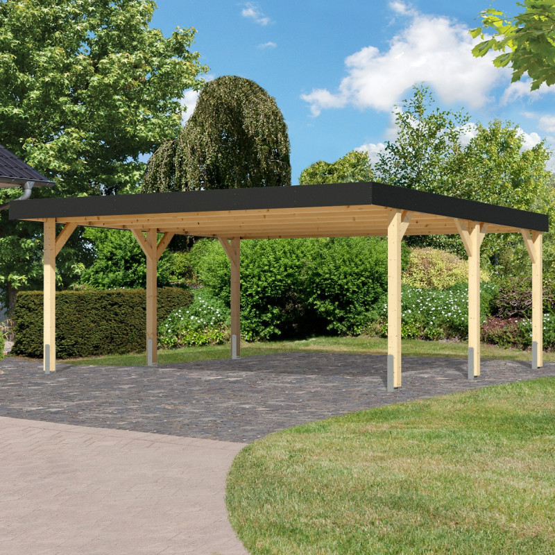 Carport double 26,88m² en bois brut, lamellé-collé, Leimholz 1, Karibu