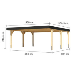 Carport double 26,88m² en bois brut, lamellé-collé, Leimholz 1, Karibu