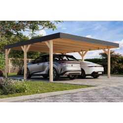 Carport double 26,88m² en bois brut, lamellé-collé, Leimholz 1, Karibu