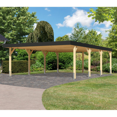Carport double 40m² en bois brut, lamellé-collé, Leimholz 2, Karibu