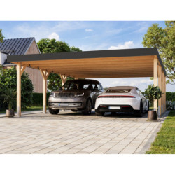 Carport double 40m² en bois brut, lamellé-collé, Leimholz 2, Karibu