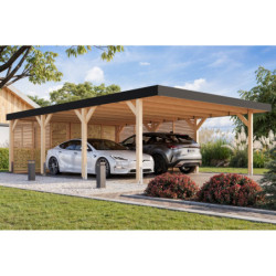 Carport double 40m² en bois brut, lamellé-collé, Leimholz 2, Karibu