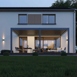 Pergola adossée motorisée en alu gris/blanc avec lames 4x6m Ombrea