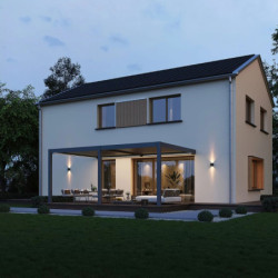 Pergola adossée motorisée en alu gris/blanc avec lames 4x6m Ombrea