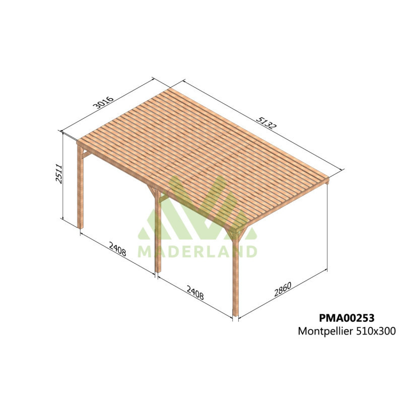 Pergola adossée 5x3m - bois massif traité - Montpellier - Maderland