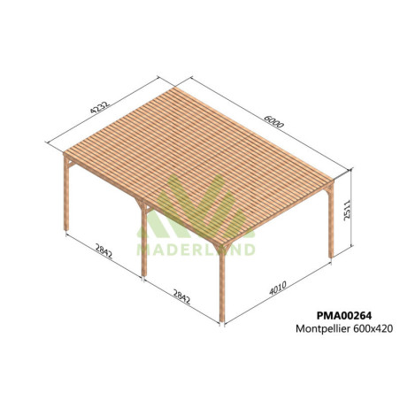 Pergola adossée 6x4m - bois massif traité - Montpellier - Maderland