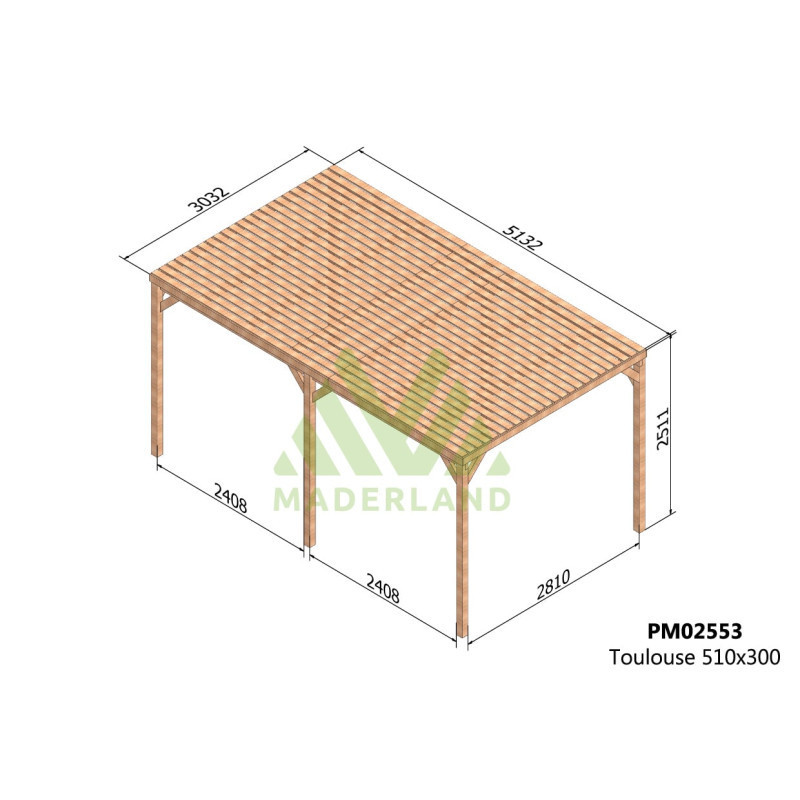 Pergola autoportante 5x3m - bois massif traité - Toulouse - Maderland