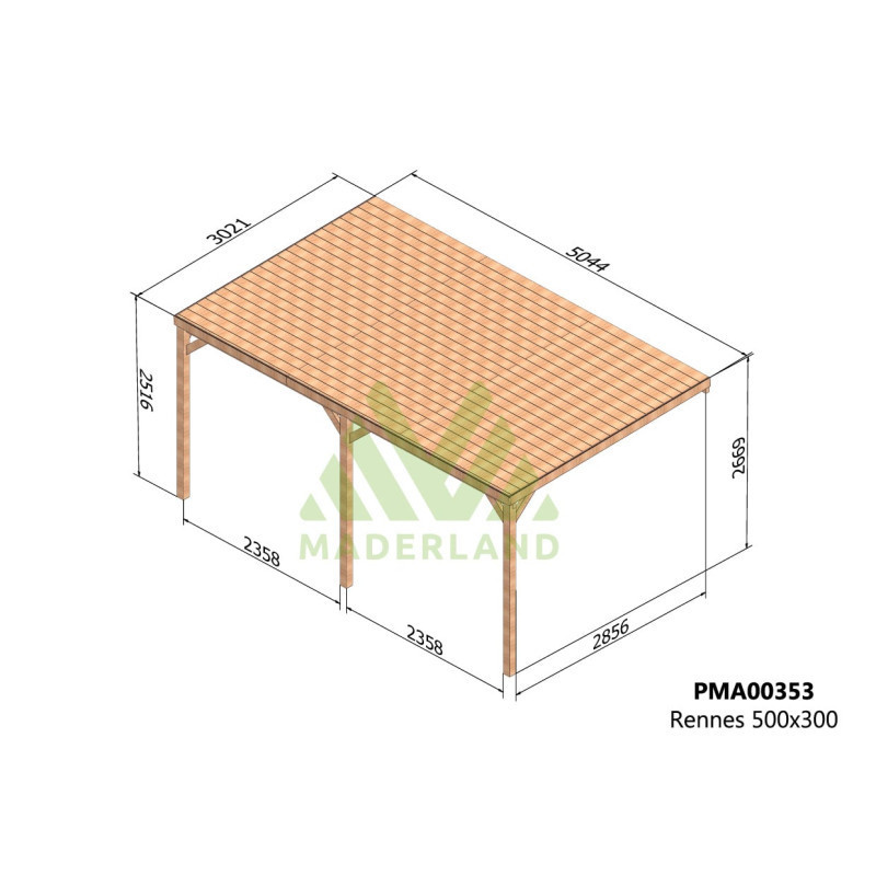 Pergola adossée 5x3m - bois massif traité - Rennes - Maderland