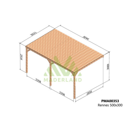 Pergola adossée 5x3m - bois massif traité - Rennes - Maderland