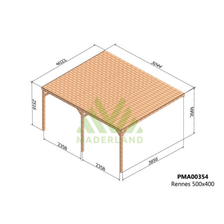 Pergola adossée 5x4m - bois massif traité - Rennes - Maderland