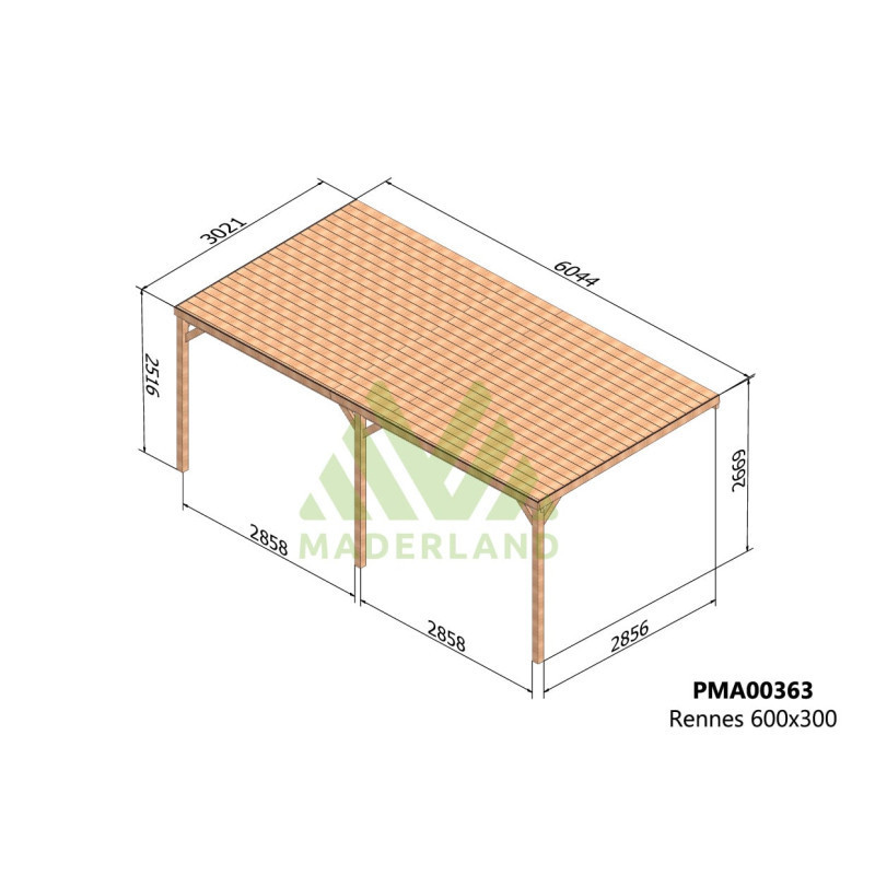 Pergola adossée 6x3m - bois massif traité - Rennes - Maderland